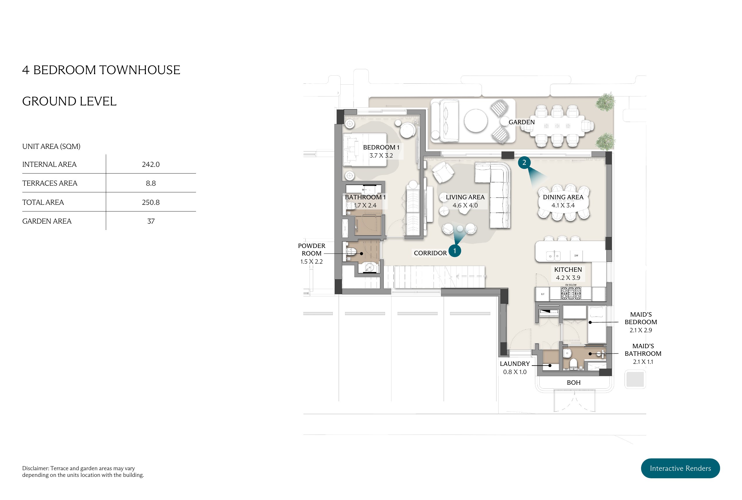 4 Bedroom Townhouse — Ground Level